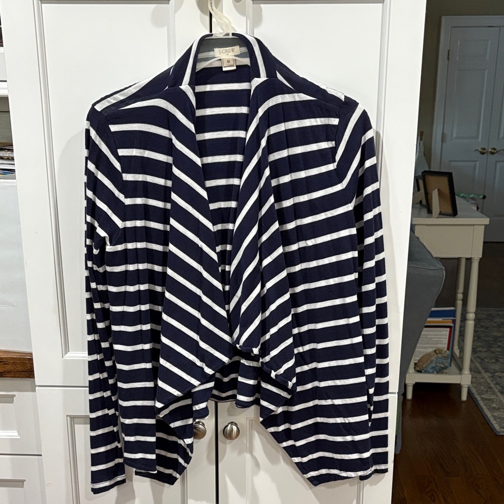 LOFT Navy and White Chevron Striped Cardigan